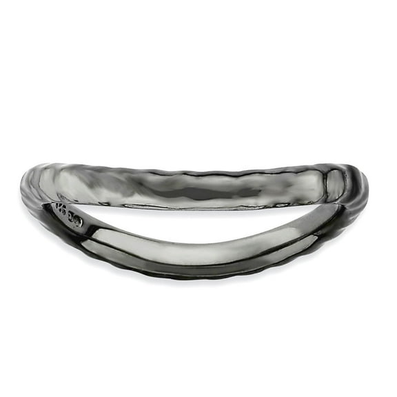 2.25mm 925 Sterling Silver Patterned Ruthenium plating Stackable Polished Black Plate Wave Ring Size 7 Stackable Ring fo