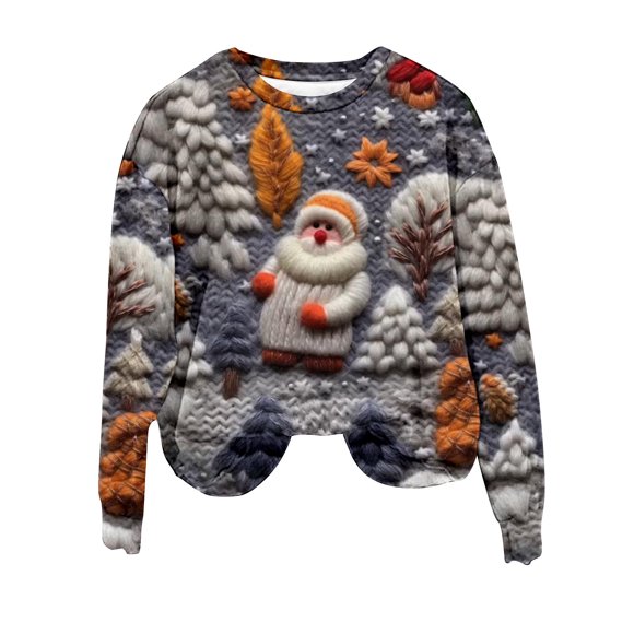 Birdeem Women's Casual Long Sleeve Sweatshirt Crewneck Vacation Christmas Stereoscopic Embroidery Printing Cute Loose Tops