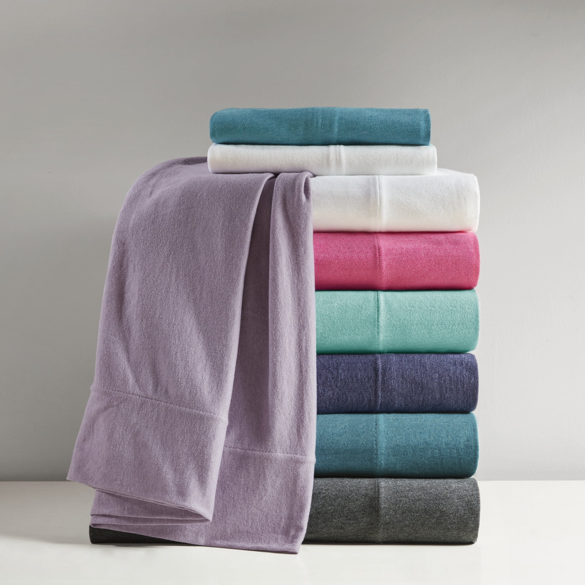 Comfort Classics All Season Cotton Blend Jersey Knit 4 Piece Aqua Sheet Set, Queen
