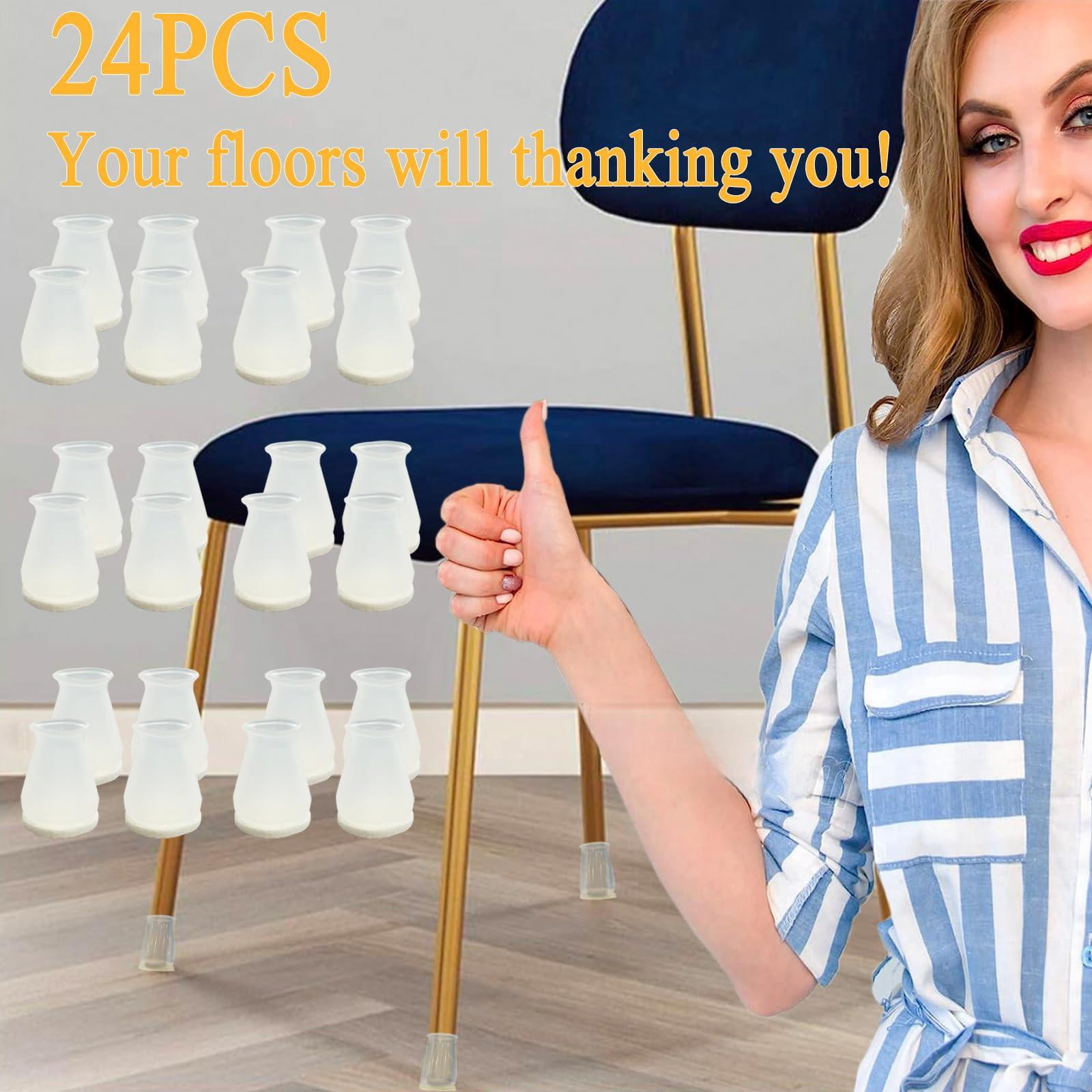 Extra Small Silicone Chair Leg Floor Protectors With Felt  Fit 19/32" To 15/16" Glide Caps Silicon Furniture Feet Cover Bottom Slide Protect Hardwood Floors No Noise 24 Pack