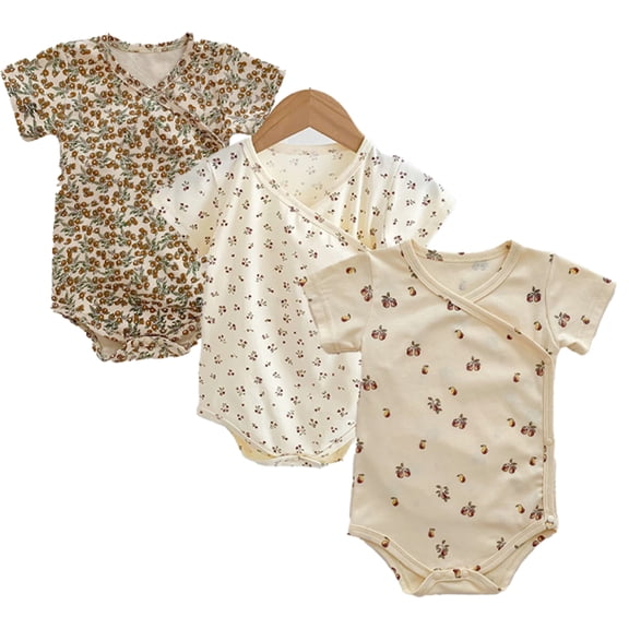 LYMAYTER Baby Girls Newborn Short Sleeves Kimono Cotton Side-Snap Bodysuit Layette Set 3M-24M
