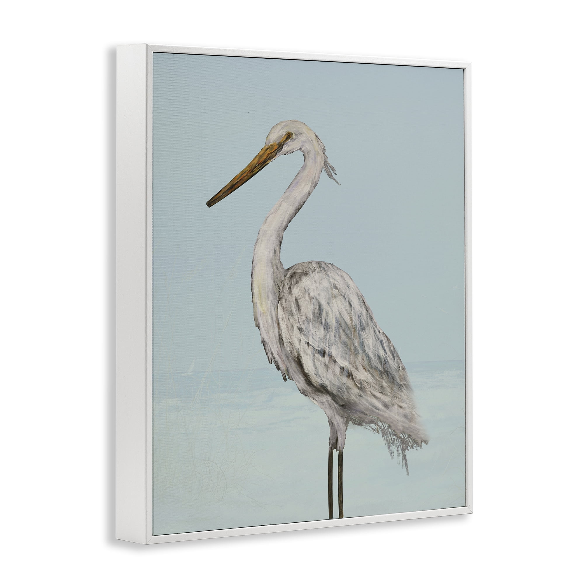 Stupell Industries Coastal Heron Muted Blue White Framed Giclee Art, design by Julie DeRice