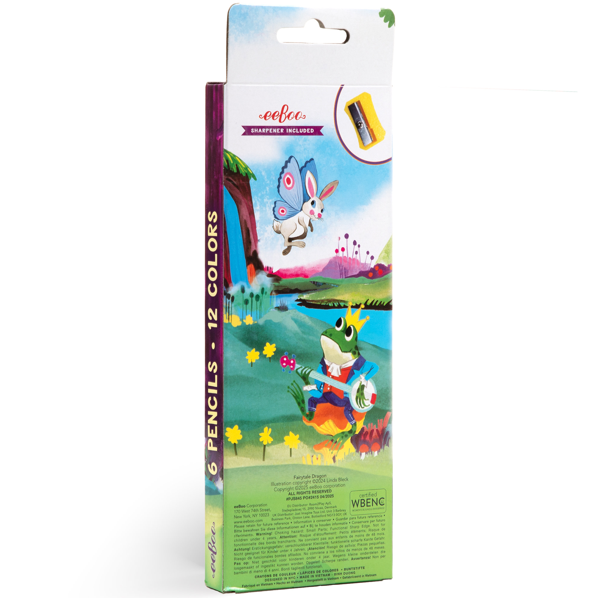 eeBoo: Jumbo Double-Sided Colored Pencils – Fairytale Dragon - 6pc, 12 Metallic & Fluorescent Colors, Sharpener, Chunky Foil Barrel, Kids Art Supplies