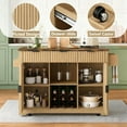 thumbnail image 6 of Vabches 50" Fluted Kitchen Island with Drop Leaf and Wheels, Rolling Kitchen Cart with Towel Rack, Wine Rack and 3 Drawers, Natural, 6 of 10
