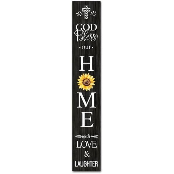 God Bless Our Home Welcome Signs Vertical for Front Door Porch Standing Hanging Large Wooden Bless Sign for Farmhouse Home Decor Thanksgiving Decoration4 X 16 Inch