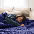 thumbnail image 1 of Comtest Chunky Knit Throw Blanket Chenille, Navy, 50"x60"(Office Size), 1 of 6