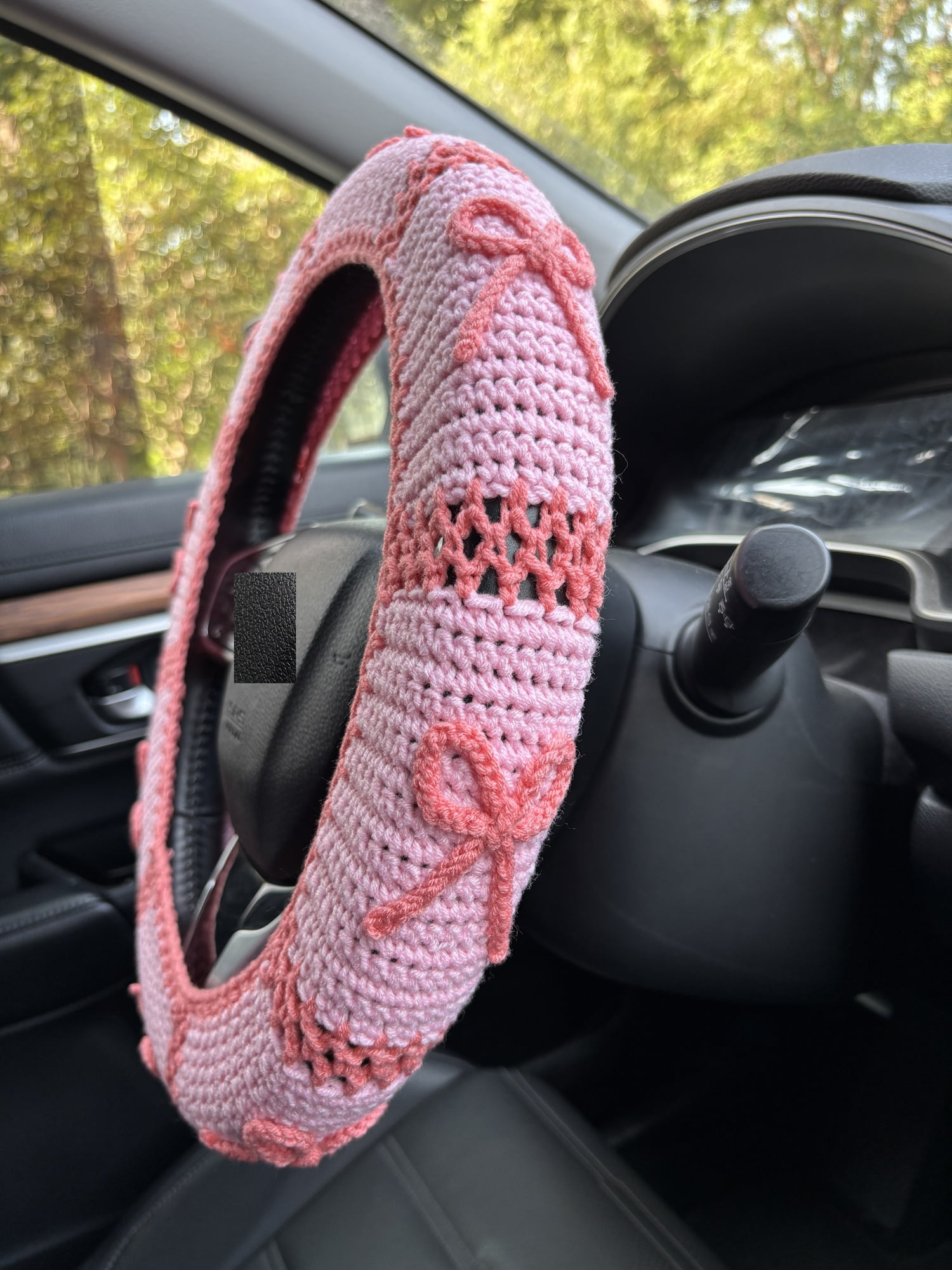 Crochet Pink Bow Car Steering Wheel Cover,Cute Car Interior Accessories
