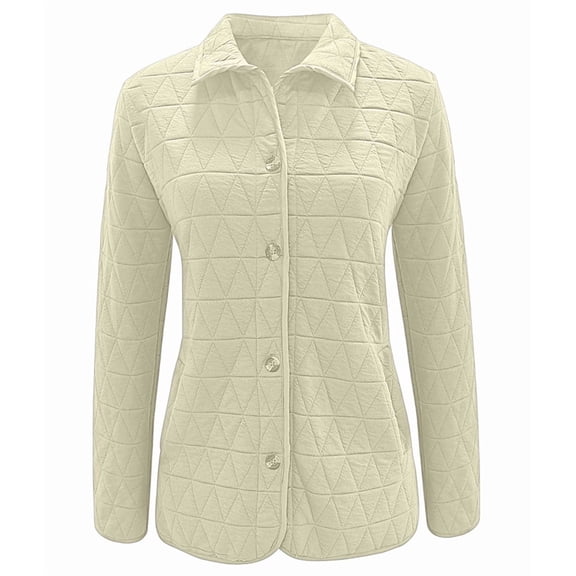Female Quilted Jacket Casual Winter Open Front Button Down Puffer Coat Outwear Cardigan Cream White S