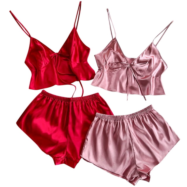 Birdeem 2Pcwomens Solid Suspender Lace Splicing Shorts Pajamas Set