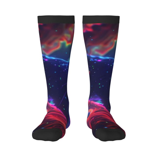 Fotbe Cosmic Cat Psychedelic Journey Calcetas Divertidas Estampadas para Hombre y Mujer, Calcetas de Algodón hasta la Rodilla para Caminar, Correr, Enfermería y Embarazo