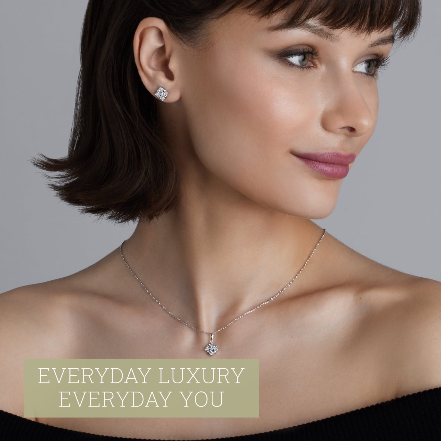 Gilded 1/10 CTTW Lab-Grown Diamond Diamond shaped Stud Earrings & 18" Necklace Set, Sterling Silver, Elegant & Ethical Jewelry for Women, Gift Box Included, Ideal for Anniversaries, Birthdays & Gifts