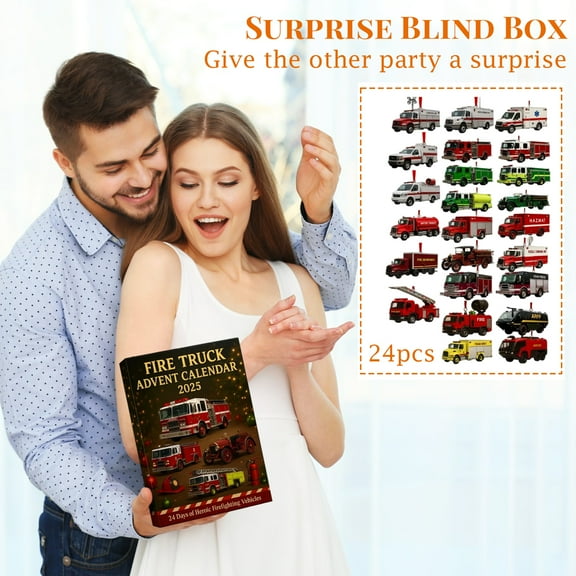24 Days Fire Truck Christmas Advent Calendar 2025, 24 Days Of 2d Heroic Firefighting Vehicles, Unique 24 Days Countdown Calendar Featuring Mini 2d Fire Trucks for Family and Fans