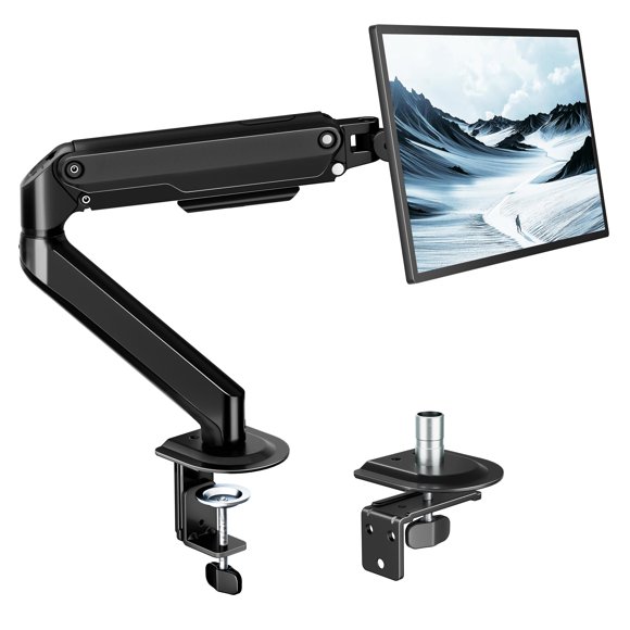 monTEK Single Monitor Arm Mount for 17-32 Inch Screens, Heavy Duty Steel Mechanical Spring Desk Monitor Stand, Full Motion Adjustable Monit