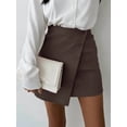 thumbnail image 2 of Women's High Waist Cute Bodycon Wrap Short Asymmetrical Hem Mini Pockets Skirt Brown M, 2 of 7