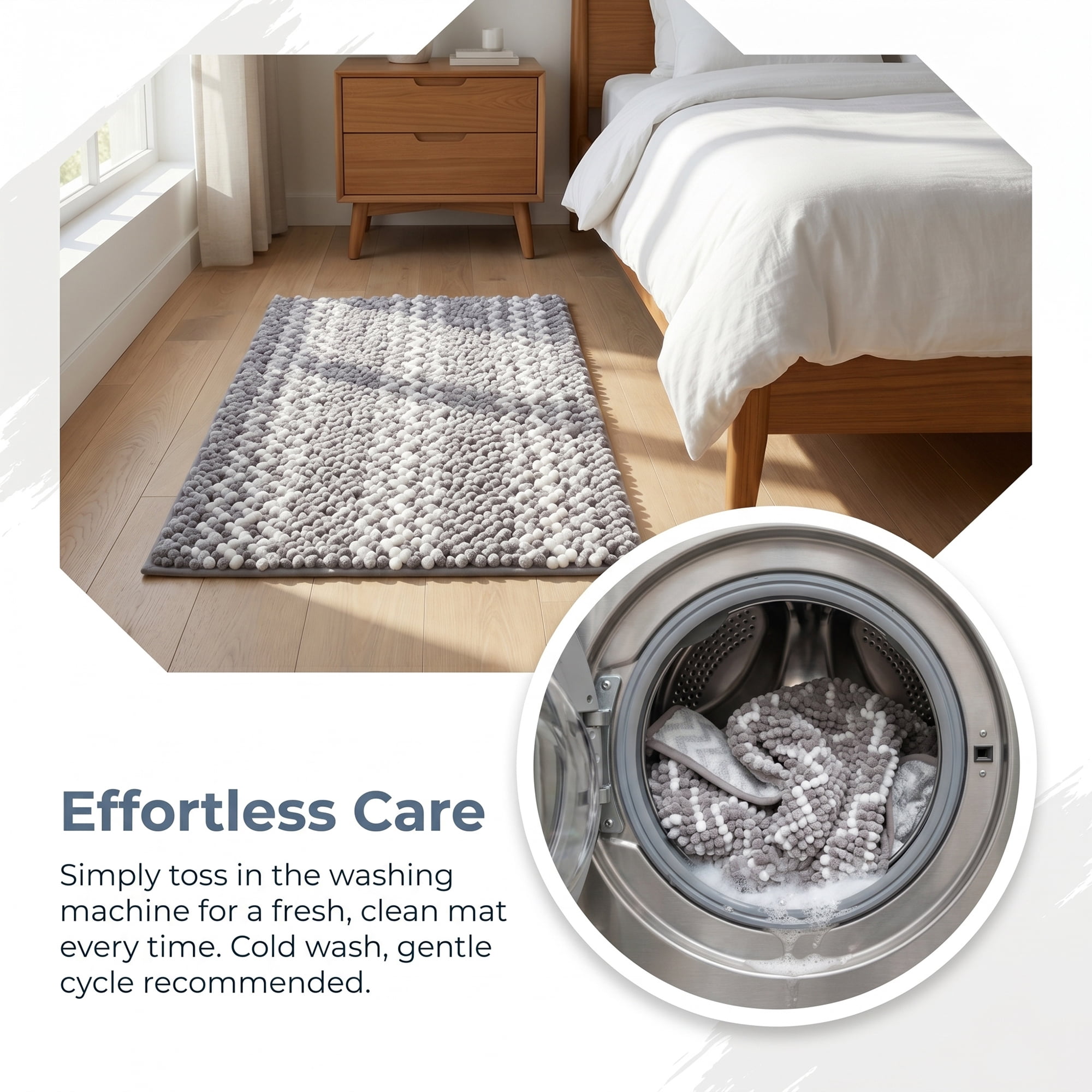 Unique Bargains Ultra Soft Non Slip Machine Washable Chenille Bath Mat Grey 24" x 16"