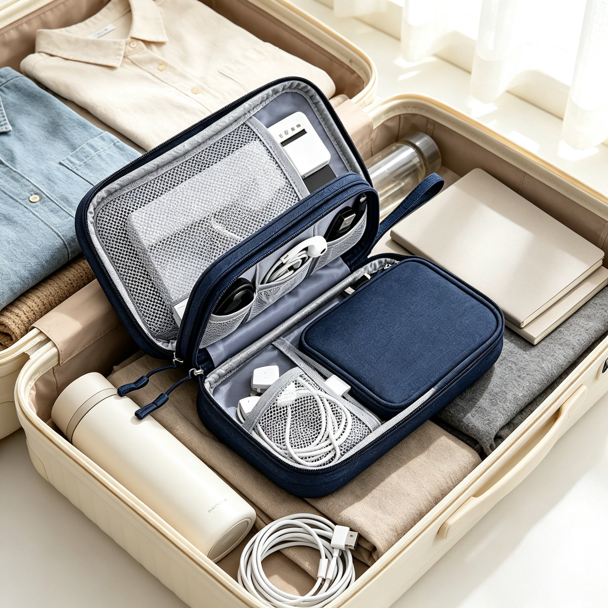 GASTROPOD Electronic Organizer,Hard Shell Electronic Charger Cable Organizer Travel Case,Waterproof Double Layers Storage Bag for Cable,Cord,Charger,Phone,Earphone (Blue)