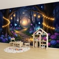 thumbnail image 6 of Wallpaper Magical Forest Glowing Lanterns Butterflies Colorful Peel and Stick Wall Murals 100"H x 144"W Removable PVC Wall Paper Self-Adhesive Wall Paintings Art Decor for Bedroom Living Room, 6 of 7