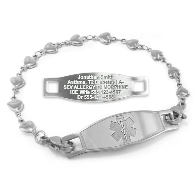 MedicEngraved Stainless Steel Custom Medical Alert Bracelet - 5mm Heart Link.