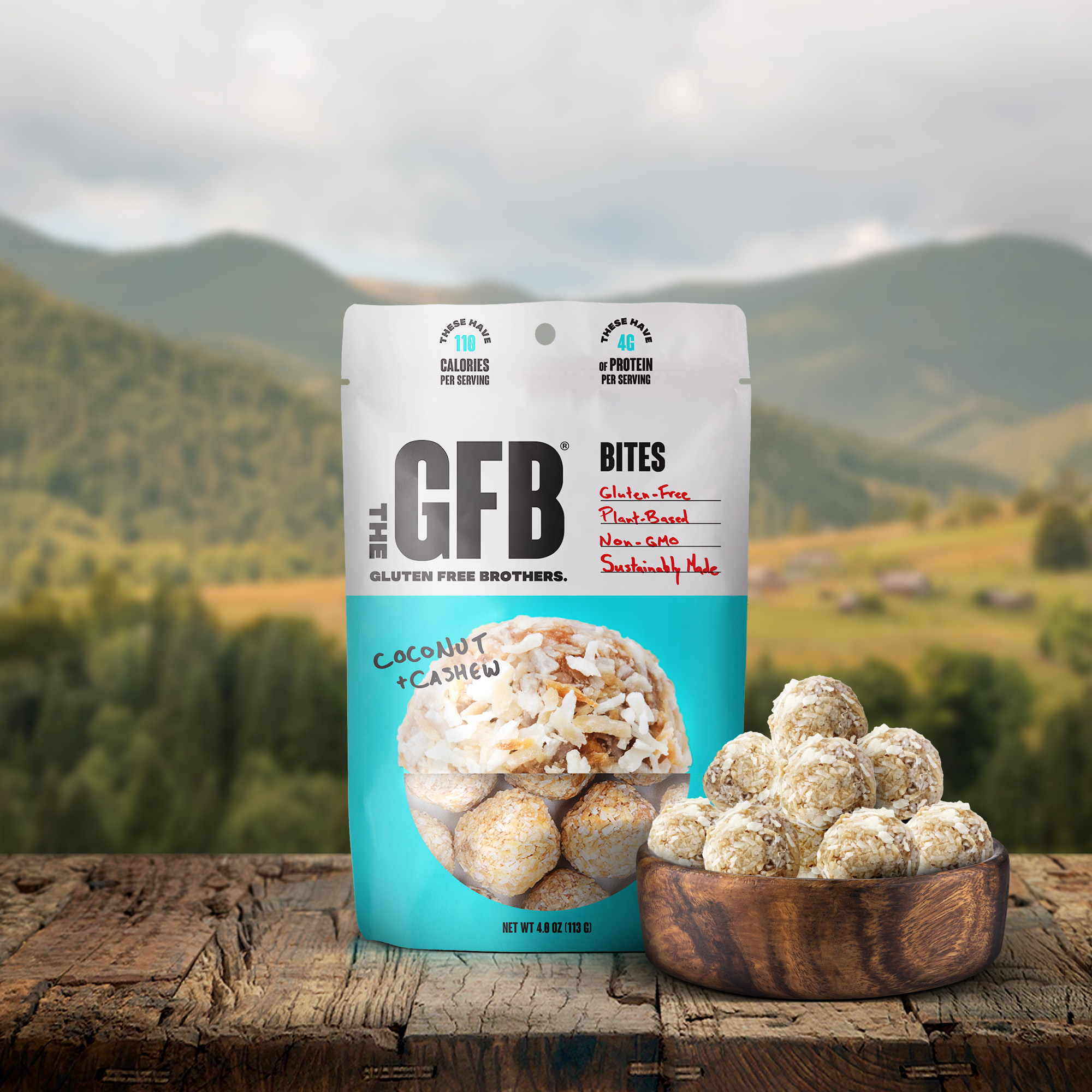 The Gluten Free Brothers Coconut Cashew Bites Protein Balls, Non GMO, Vegan, 6 Count, 4 oz