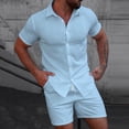 thumbnail image 5 of IROINNID Men's 2 Piece Casual Short Sleeve Button Down Shirt and Shorts Set Textured Jacquard Turndown Collar for Summer Beach Vacation, 5 of 8
