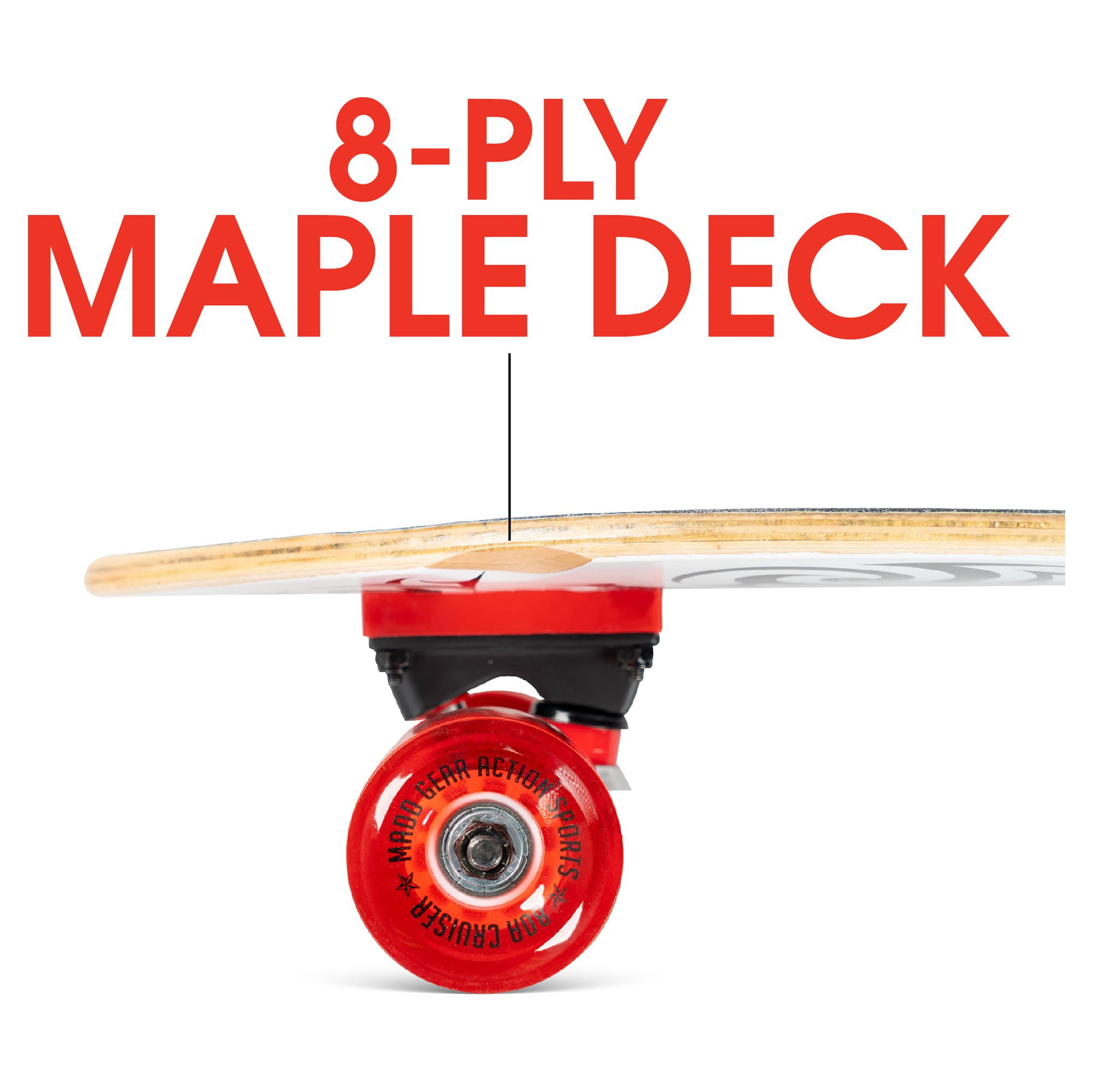 Madd Gear 32" Cruiser Skateboard - Hoot - 62mm Wheels with ABEC 7 Bearings