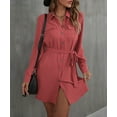 thumbnail image 4 of Women'S Long Sleeve Button Down Shirt Dress Casual Loose Tie Waist Adjustable Sleeve Length Dresses Mahogany M, 4 of 8