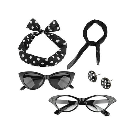 Spooktacular 5 Pack 50s Scarf Cat Eye Glasses Bandana Tie Headband Earrings