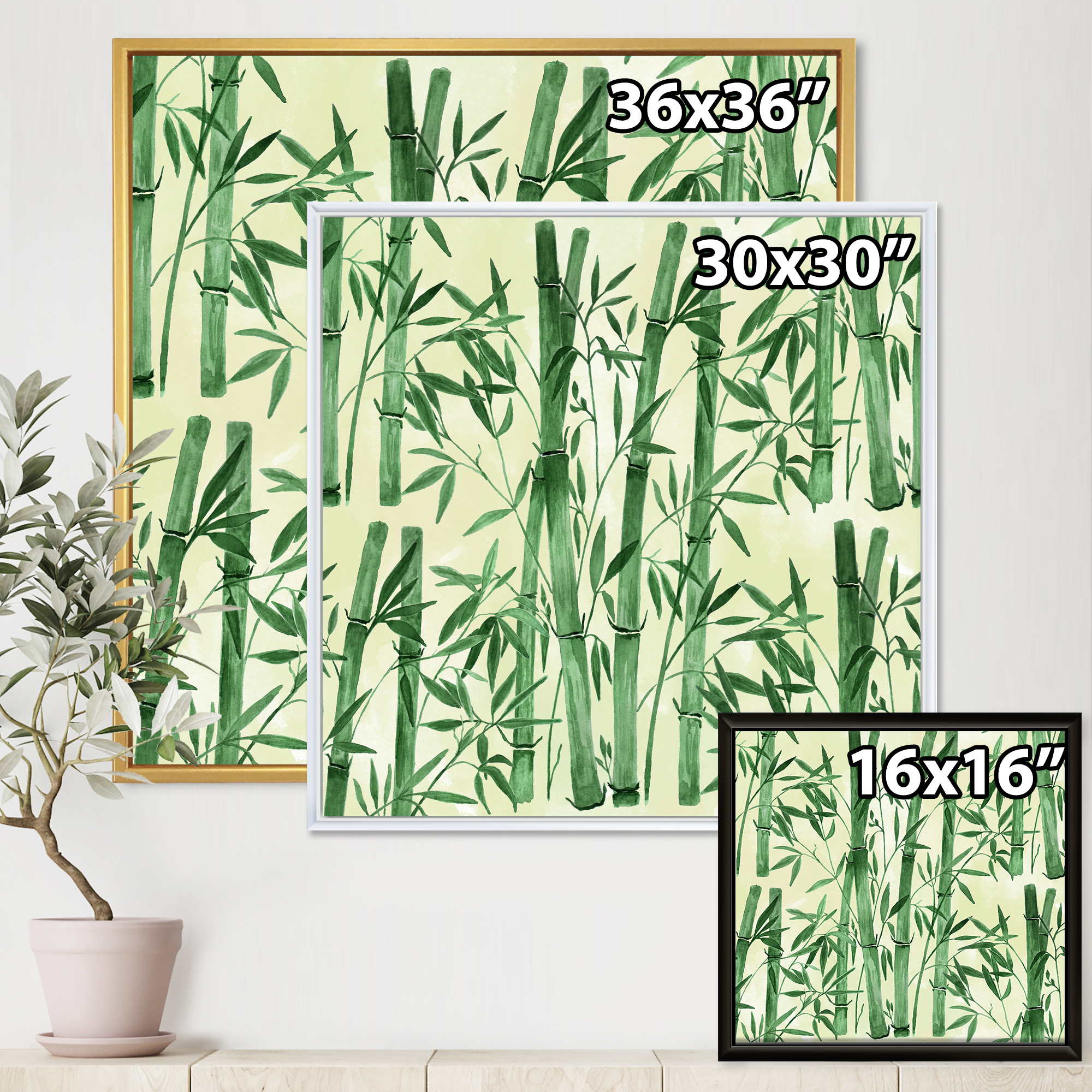 Designart 'The Forest of Bamboo Branches I' Tropical Framed Canvas Wall Art Print