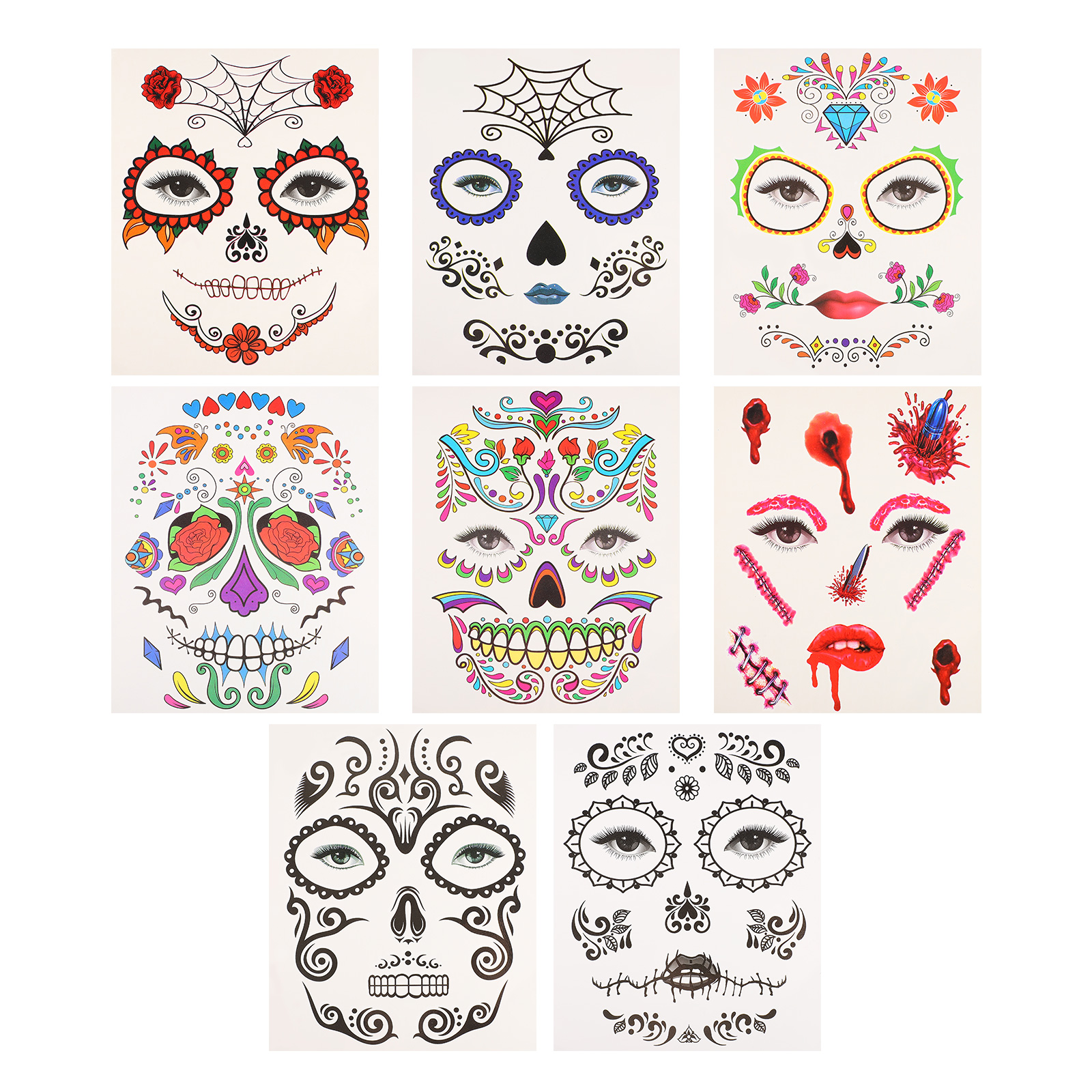 8 Sheets Creative Face Stickers Halloween Facial Decal Halloween Makeup Decals