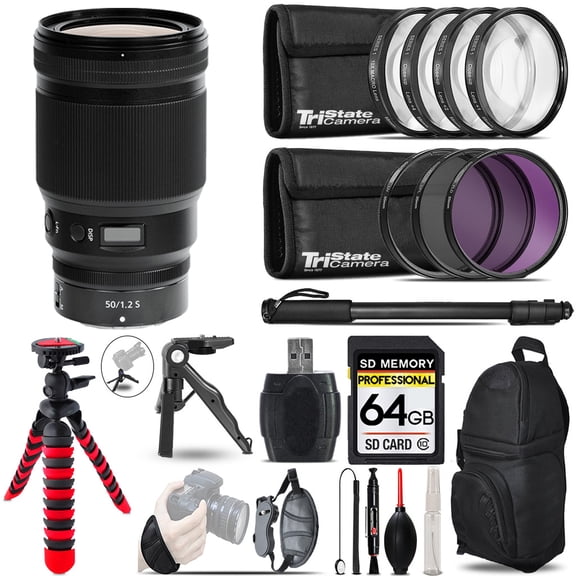Nikon NIKKOR Z 50mm f/1.2 S Lens  MACRO, UV-CPL-FLD Filter   Monopad - 64GB Accessory Kit (International Version)