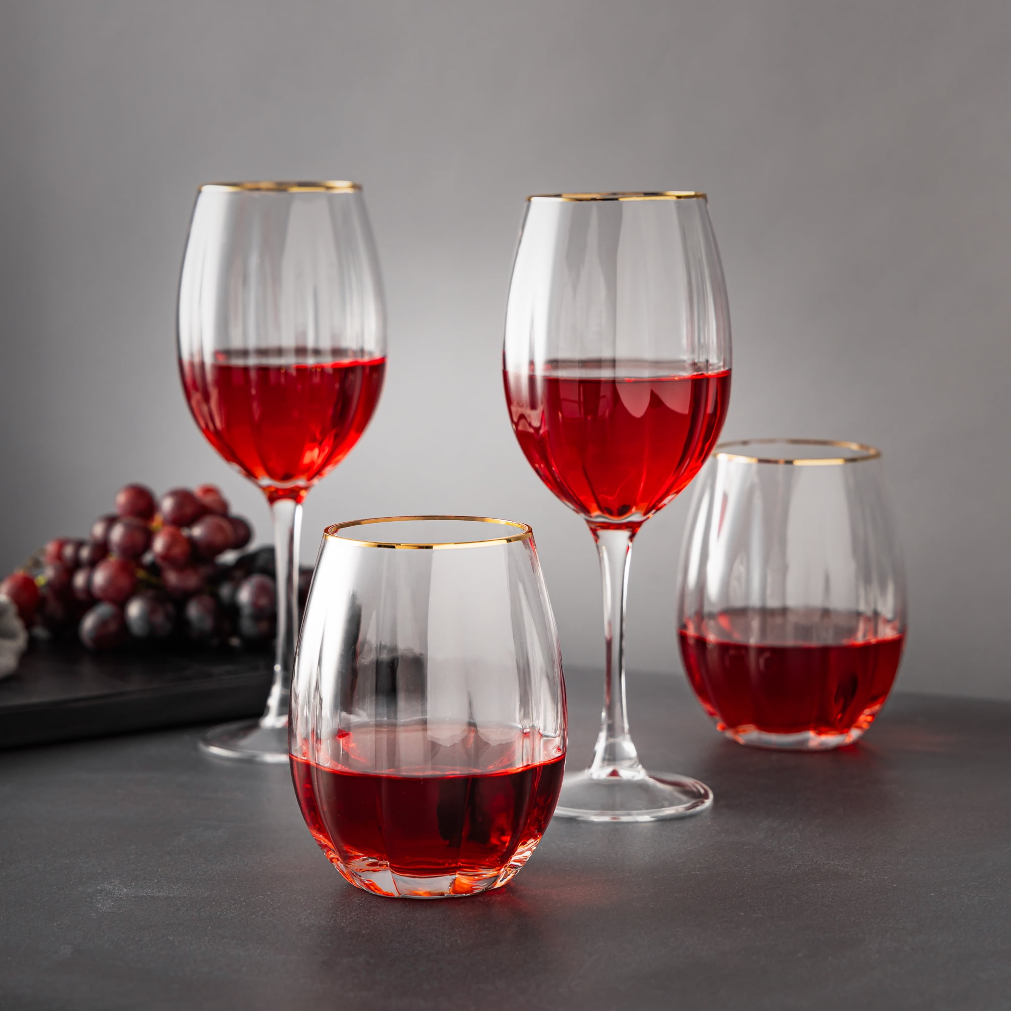 Thyme & Table 16 fl oz & 18 fl oz Scalloped Wine Glasses with Gold Rim, Set of 4