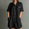 thumbnail image 4 of Miqool Women's Cotton Lapel Shirt Dress Casual Short Sleeve Button Front Utility Mini Dress with Pockets Loose Fit Summer Dress, 4 of 8