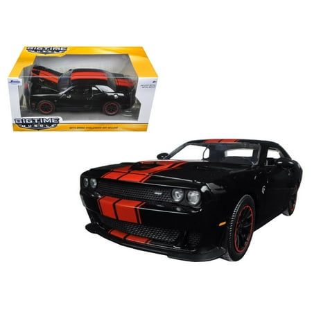2015 Dodge Challenger SRT Hellcat Black with Red Stripes 1/24 Diecast Model Car by