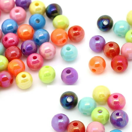 Acrylic Gemstone Beads - Mixed Acrylic luster Round Spacer, Loose Beads, 6mm 450 Pack (0.9mm Hole)