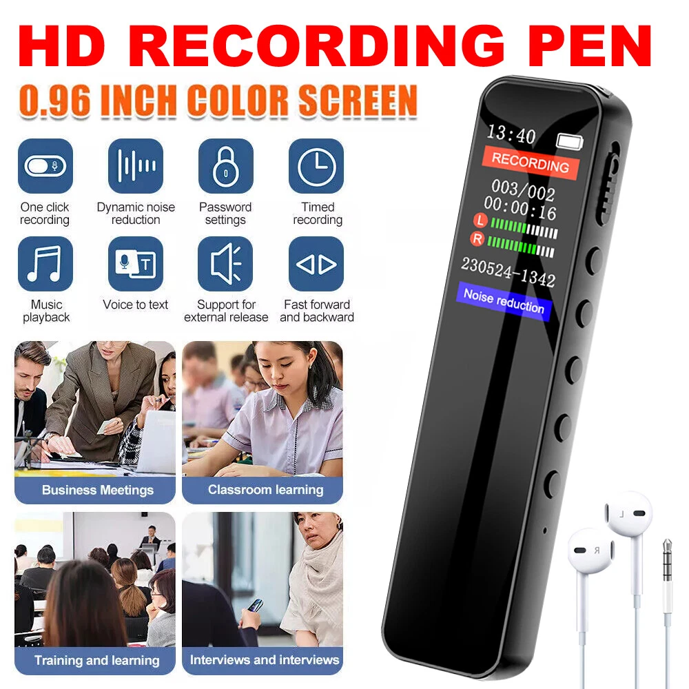 64GB Rechargeable LCD Digital Audio Sound Voice Recorder Dictaphone MP3 Player