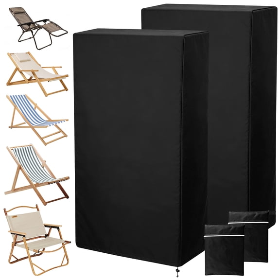 2PCS Outdoor Folding Chair Cover Outdoor Chair Cover Dustproof Waterproof Oxford Cloth with Storage Bag for All Weather,27.95"x9.06"x43.31"