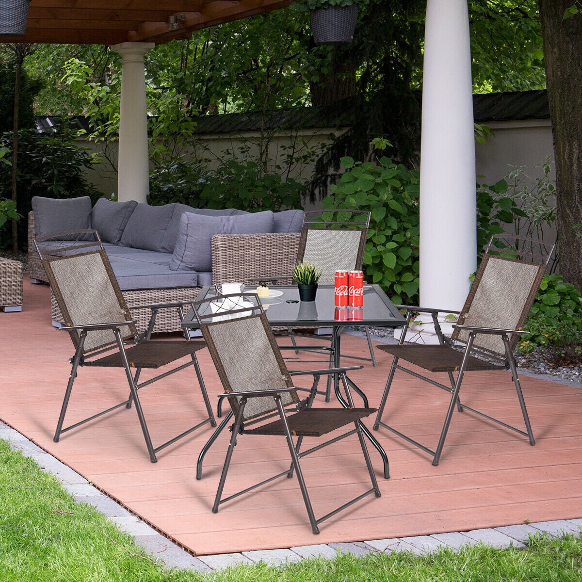 Costway Set of 4 Patio Folding Sling Chairs Steel Fabric Camping Deck Garden Pool