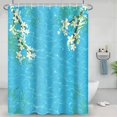 thumbnail image 4 of Blue Ocean Shower Curtain Spring Nature Floral Green Leaves Bath Curtains Decorative Polyester Fabric Cloth Washable Bathroom Shower Curtains Set with Hooks, 72x72 Inch, 4 of 6