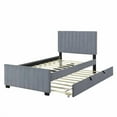 thumbnail image 4 of Twin Size Velvet Upholstered Platform Bed with Twin Size Trundle, Gray, 4 of 9