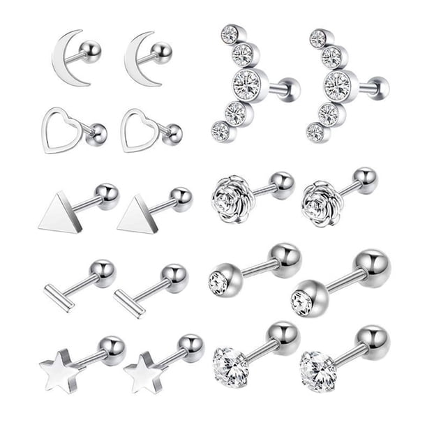 de 18 piezas de aretes de , joyería de plata, barra de material acero inoxidable, de de moda, de oreja plana para hombres y