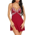 thumbnail image 1 of Gibobby Conjunto ropa interior mujer Ropa De Dormir Ropa De Dormir Mujer Cuello En V Bordado Encaje Lencería Lenceria China Gifts Lenceria Sexy Mujer(Vino, XG), 1 of 5