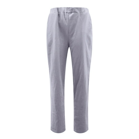 

KaLI_store Scrub Pants For Women Womens Casual Loose Elastic Waist Cotton Trouser Cropped Wide Leg Pants