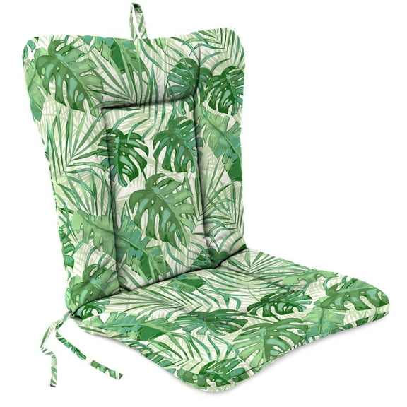 Jordan Manufacturing 38" x 21" Bryann Tortoise Green Tropical Rectangular Outdoor Wrought Iron Chair Cushion with Ties and Hanger Loop
