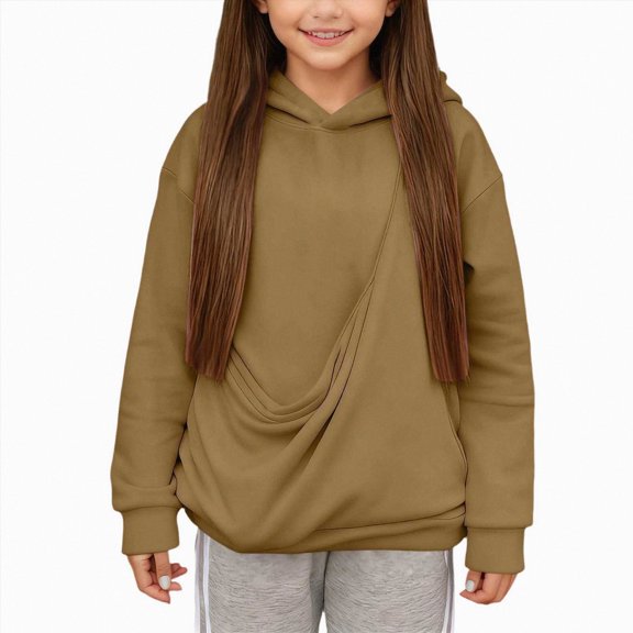 Xudanell Girls Hoodie Trendy Cute Hooded Sweatshirt with Pocket Baggy Kids Pullover Winter 2025 Back to School Clothes Teens (11-12 Years, Khaki)