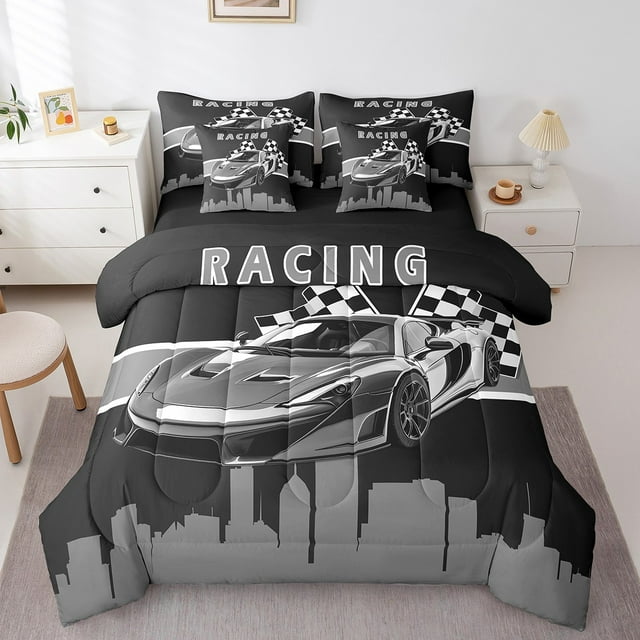 YST 7-Piece Racing Car Themed Comforter Set, Sports Theme, Full Size, 7 Count