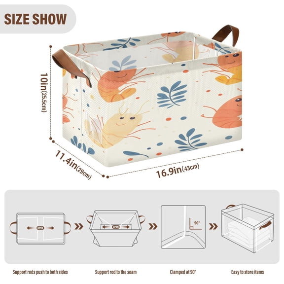BZSMCE Collapsible Fabric Cube Storage Bins Cute Shrimp Design Pattern Storage Box