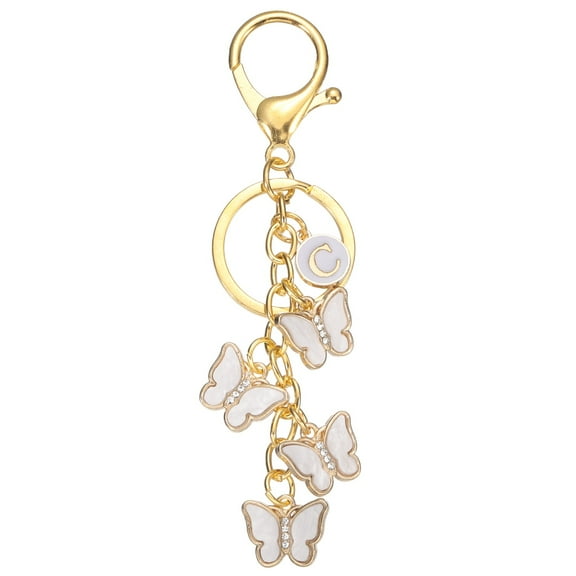 Uxcell Butterfly Initial Letter Keychain, Alphabet C Personalized Metal White Keyring