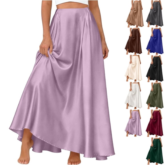 Womens Maxi A-Line Long Skirt Casual High Waist Flowy Skirts with Pockets Full Ankle Length Swing Elegant Dressy Casual Work Solid Long Skirts