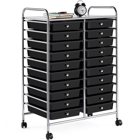 Yaheetech 20 Drawers Rolling Storage Cart Bin Organizer on Wheels Scrapbook Paper Office School Organizer, Black