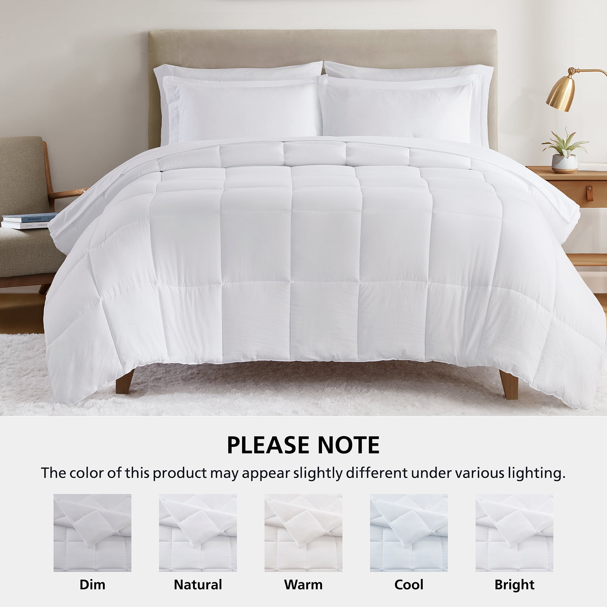 Mainstays All in One Down Alt Reversible Comforter and Sheet set- 7 Piece, Full, White